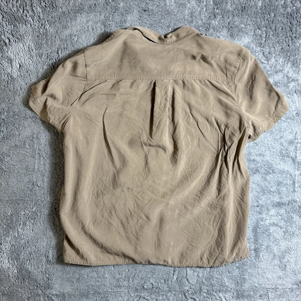 Orvis 100% Silk Button Up Shirt Short Sleeve Beige Men’s Large Lightweight - Picture 2 of 6
